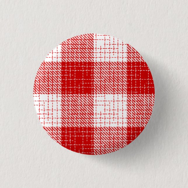 Red and White Bold Checkered Plaid Design  Button (Front)