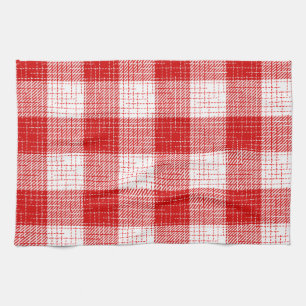 Red and White Bold Checkered Plaid Design Kitchen Towel