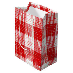 Red and White Bold Checkered Plaid Design Medium Gift Bag