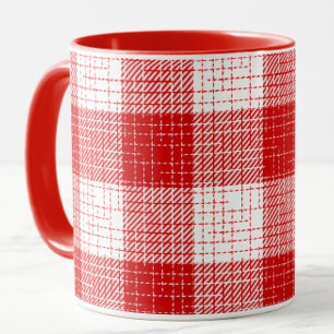 Red and White Bold Checkered Plaid Design Mug