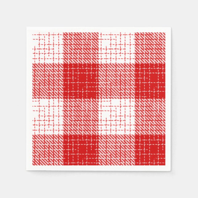 Red and White Bold Checkered Plaid Design  Napkins (Front)