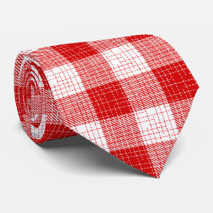 Red and White Bold Checkered Plaid Design Neck Tie