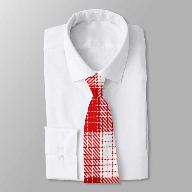 Red and White Bold Checkered Plaid Design  Neck Tie (Creator Uploaded)
