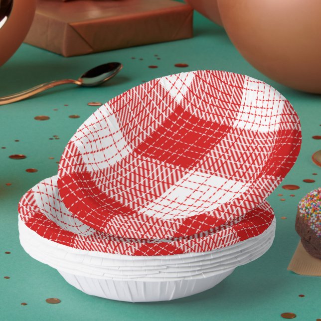 Red and White Bold Checkered Plaid Design  Paper Bowls (Creator Uploaded)