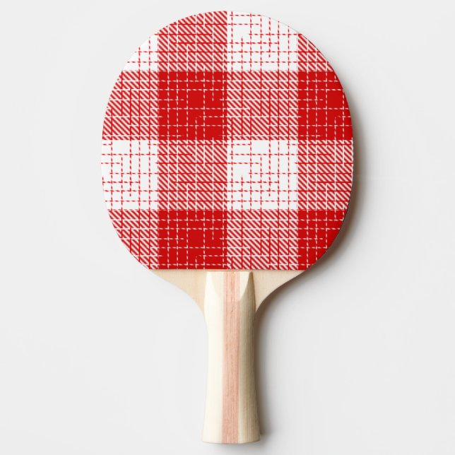 Red and White Bold Checkered Plaid Design  Ping Pong Paddle (Front)