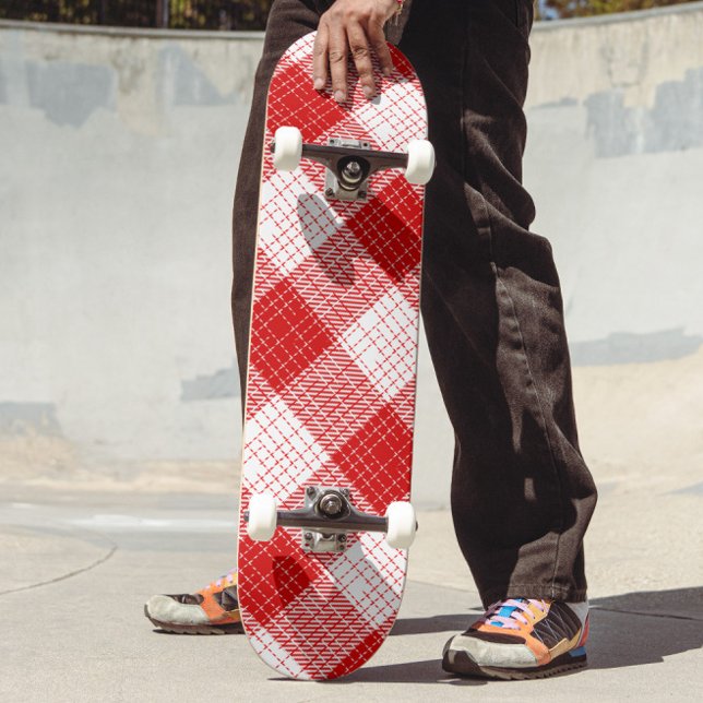 Red and White Bold Checkered Plaid Design  Skateboard (Creator Uploaded)