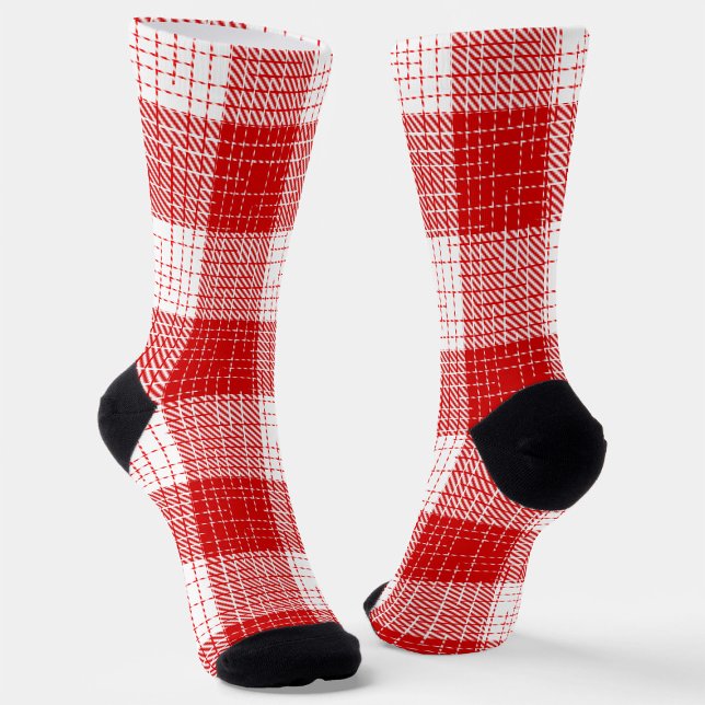 Red and White Bold Checkered Plaid Design  Socks (Creator Uploaded)