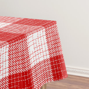 Red and White Bold Checkered Plaid Design  Tablecloth