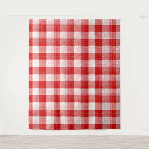 Red and White Bold Checkered Plaid Design Tapestry