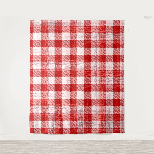 Red and White Bold Checkered Plaid Design  Tapestry (Front)