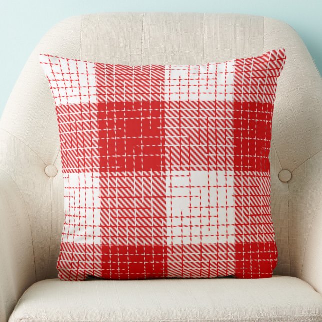 Red and White Bold Checkered Plaid Design  Throw Pillow (Creator Uploaded)