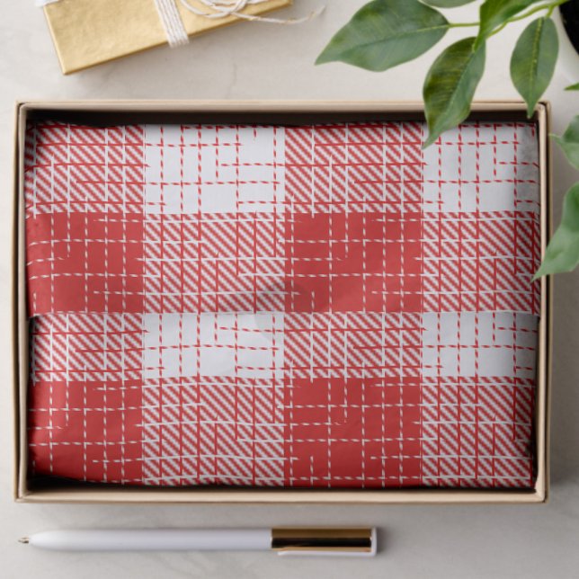 Red and White Bold Checkered Plaid Design  Tissue Paper (Creator Uploaded)