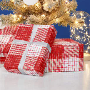 Red and White Bold Checkered Plaid Design Wrapping Paper