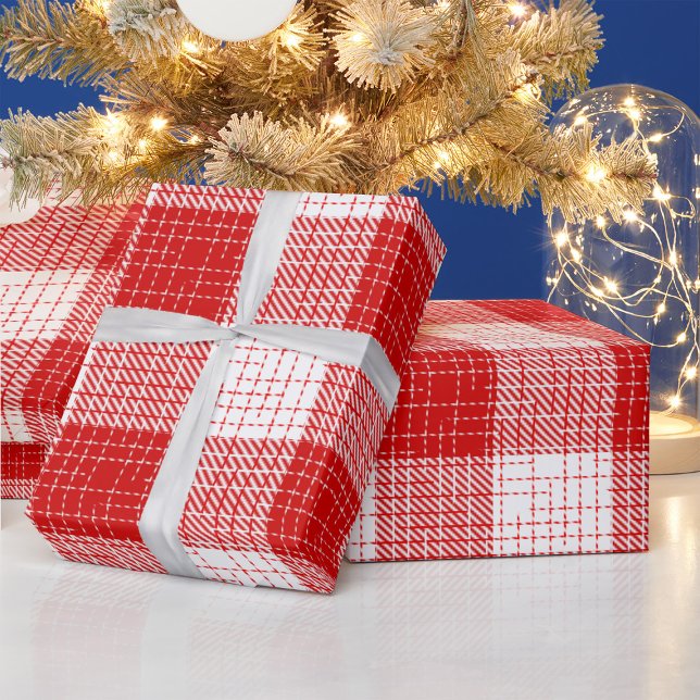 Red and White Bold Checkered Plaid Design  Wrapping Paper (Creator Uploaded)
