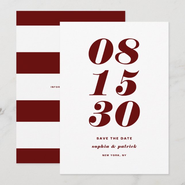 Red and White Bold Italic Typography Modern Save The Date (Front/Back)