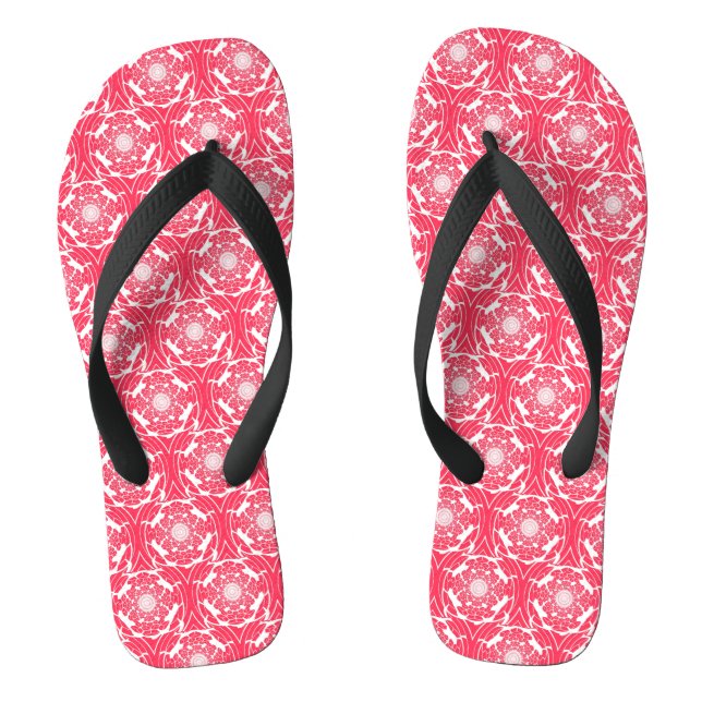 Red and White Bold Pattern Flip Flops (Footbed)