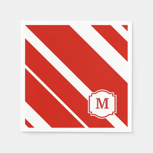 Red and White Bold Stripes Monogram Napkin