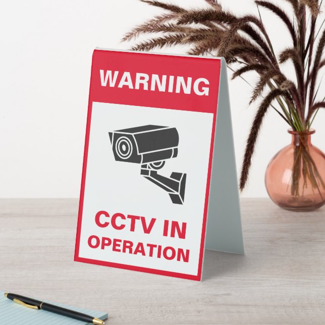 Red and White Bold Warning Security Metal A-Frame Table Tent (In SItu (Table))