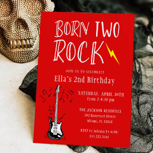 Red and White Born Two Rock Guitar 2nd Birthday Invitation