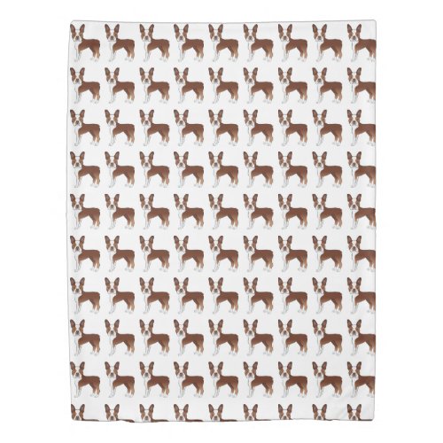 Red And White Boston Terrier Cartoon Dog Pattern Duvet Cover