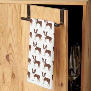 Red And White Boston Terrier Cartoon Dog Pattern Kitchen Towel