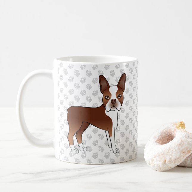 Red And White Boston Terrier Cartoon Dog & Paws Coffee Mug | Zazzle