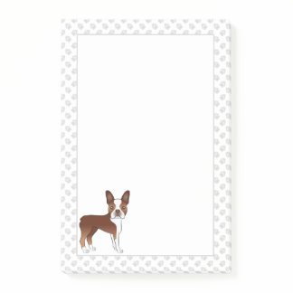 Red And White Boston Terrier Cartoon Dog &amp; Paws Post-it Notes