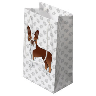 Red And White Boston Terrier Cartoon Dog &amp; Paws Small Gift Bag