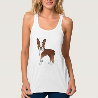 Red And White Boston Terrier Cartoon Dog Standing Tank Top