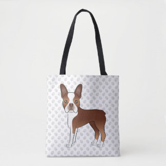 Red And White Boston Terrier Cute Cartoon Dog Tote Bag