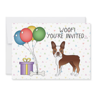 Red And White Boston Terrier Cute Dog - Birthday Invitation