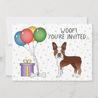 Red And White Boston Terrier Cute Dog - Birthday Invitation
