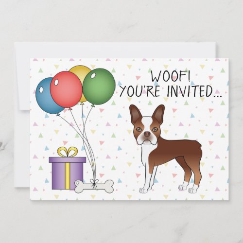 Red And White Boston Terrier Cute Dog _ Birthday Invitation