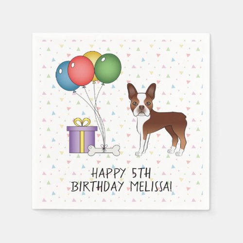 Red And White Boston Terrier Cute Dog _ Birthday Napkins