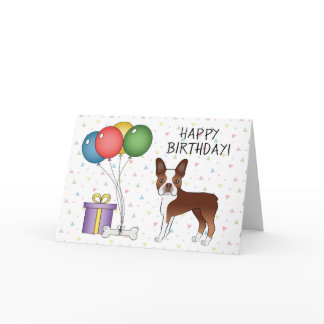 Red And White Boston Terrier Dog Happy Birthday Card