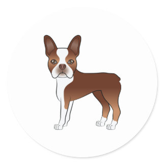 Red And White Boston Terrier Dog Illustration Classic Round Sticker