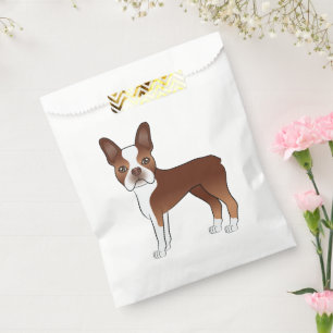 Red And White Boston Terrier Dog Illustration Favor Bag