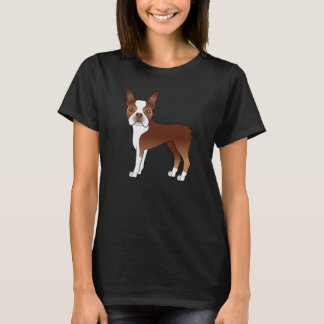 Red And White Boston Terrier Dog Illustration T-Shirt