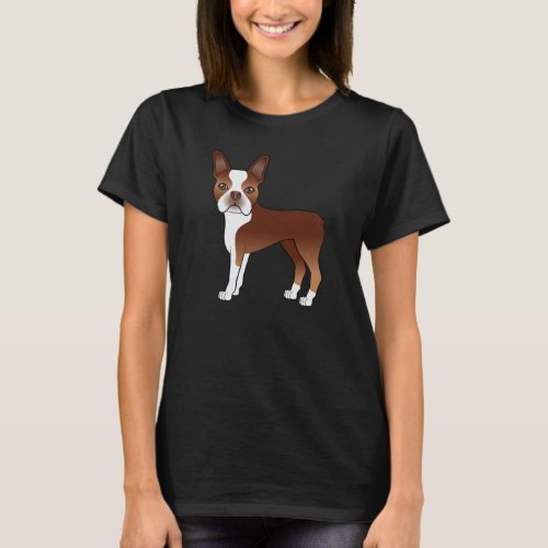 Red And White Boston Terrier Dog Illustration T_Shirt