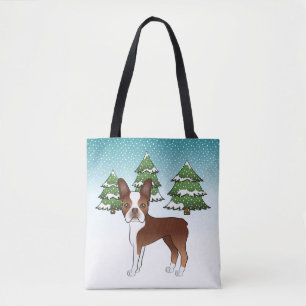 Red And White Boston Terrier In A Winter Tote Bag
