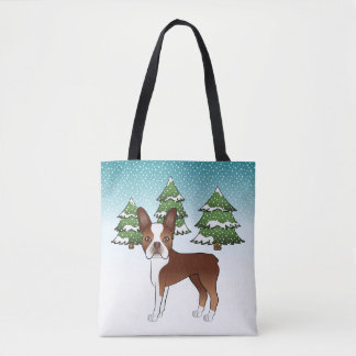 Red And White Boston Terrier In A Winter Tote Bag