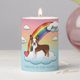 Red And White Boston Terrier Rainbow Memorial Pillar Candle