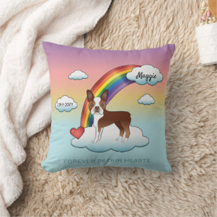 Red And White Boston Terrier Rainbow Memorial Throw Pillow
