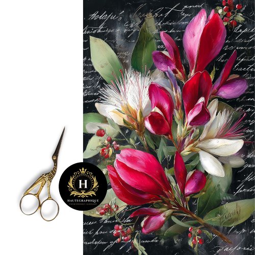 Red and White Botanical Bouquet Decoupage Tissue Paper