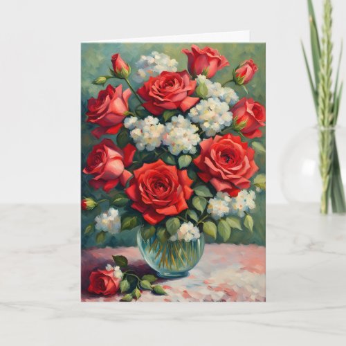 Red and White Bouquet Valentine Holiday Card
