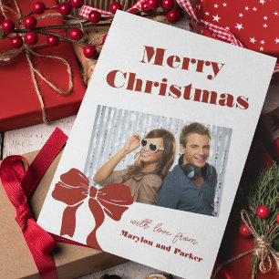 Red and White Bow Custom Colors Photo Holiday Card