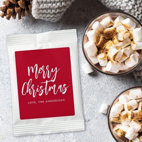 Red and White Brush Script Merry Christmas Hot Chocolate Drink Mix