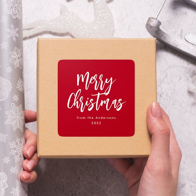 Red and White Brush Script Merry Christmas Square Sticker (Creator Uploaded)
