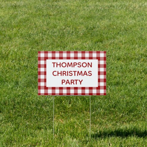 Red and White Buffalo Check Christmas Party Sign