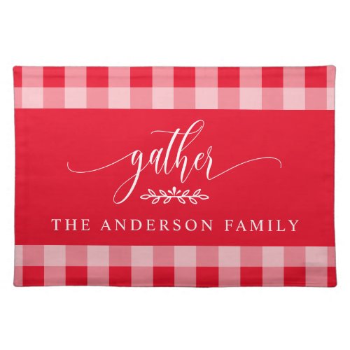 Red And White Buffalo Check Gather Personalized Cloth Placemat